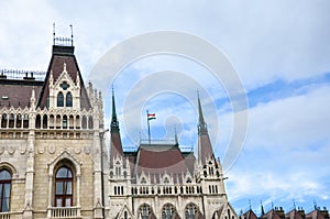 Building of the Hungarian Parliament Orszaghaz in Budapest, Hungary. The seat of the National Assembly. House built in neo-gothic