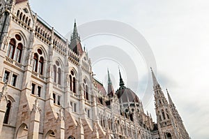 Building of the Hungarian Parliament Orszaghaz in Budapest, Hungary. The seat of the National Assembly. House built in neo-gothic photo