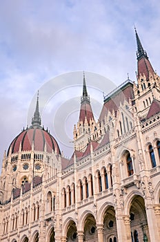 Building of the Hungarian Parliament Orszaghaz in Budapest, Hungary. The seat of the National Assembly. House built in neo-gothic photo