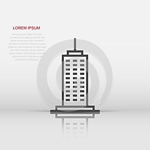 Building icon in flat style. Town skyscraper apartment vector illustration on white isolated background. City tower business