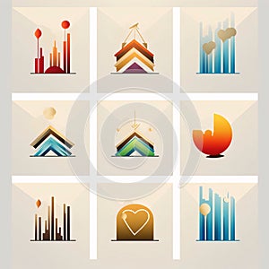 building icon set in flat design style with long shadow. vector illustration