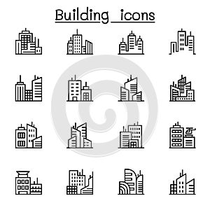 Building icon set in thin line style