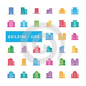 Building icons color set, Urban icon building, icons modern design style