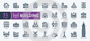 Building Icons Pack. Thin line architecture icons set. Flaticon collection set