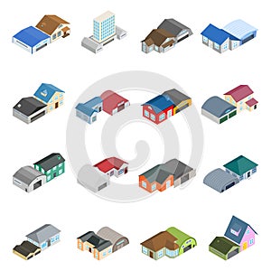 Building icons set, isometric style