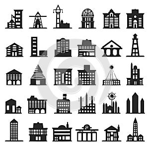 Building Icons Set. Vector illustration. Simplus series