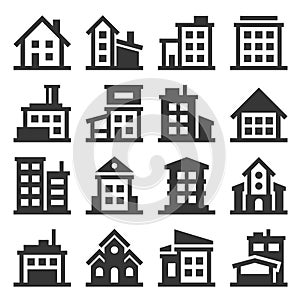 Building Icons Set on White Background. Vector