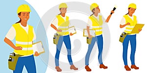 Building inspector woman poses set for infographics or advertisement