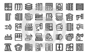 Building insulation icons set outline vector. Roll building wool