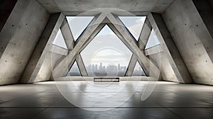 building interior, offering an awe-inspiring view of the city skyline. with copy text space