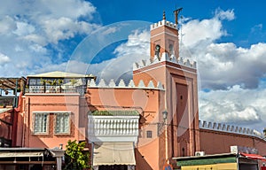 Building on Jamaa el Fna Square in Marrakesh, Morocco