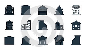 building line icons. linear set. quality vector line set such as apartment, government, government, shop, courthouse, apartment,