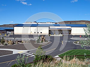 A building with loading docks in an industrial complex