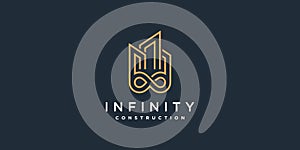 Building logo design with creative infinity element concept Premium Vector