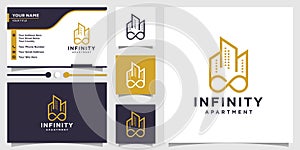 Building logo design with creative infinity element concept Premium Vector