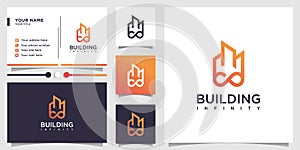 Building logo design with creative infinity element concept Premium Vector