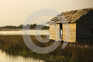 Building in marsh on Bald Head Island.