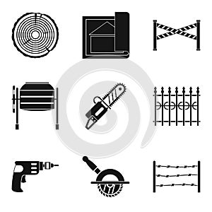 Building material icons set, simple style