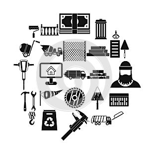 Building material icons set, simple style