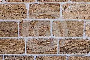 Building material texture. Bricks formed by seashells. Background, texture