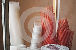 Building materials, fiberglass meshnets in a roll