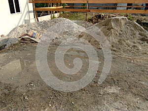 Building materials,gravel stone, with construction in background