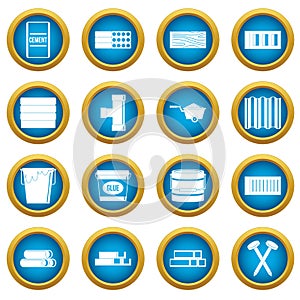 Building materials icons blue circle set