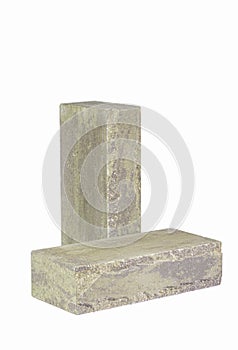 Building Materials Ideas. Pair of Solid Artificially Aged Green Bricks for Building Construction Works Isolated on White