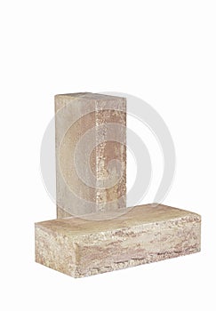 Building Materials Ideas. Pair of Solid Artificially Aged Light Red Bricks for Building Construction Works Isolated