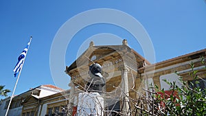 Building and monument against the blue sky in Cyprus