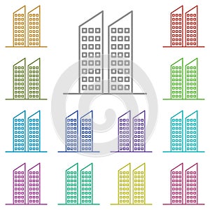 Building multi color icon. Simple thin line, outline  of buildings icons for ui and ux, website or mobile application