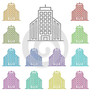 Building multi color icon. Simple thin line, outline  of buildings icons for ui and ux, website or mobile application