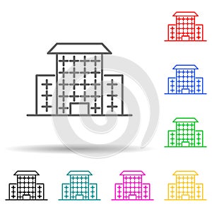 Building multi color set icon. Simple thin line, outline vector of building icons for ui and ux, website or mobile application