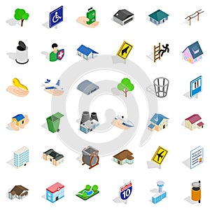 Building of the municipality icons set, isometric style