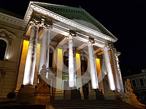 The building of the national Theater in Oradea at night, Romania