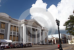 Building near City Hall in Jose Marti Park in Cienfuegos, Cuba.