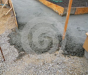 Building new concrete pavement for garden pathway. Garden path construction