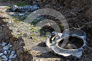 When building a new road, it is necessary to bridge the stream with the help of a metal pipe only for the duration of the construc