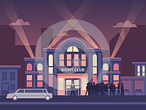 Building Night Club with Queue at the Entrance