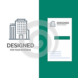 Building, Office, American Grey Logo Design and Business Card Template