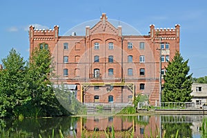 The building of the old water mill on the banks of the Angrapa River, 1898. Ozersk, Kaliningrad region