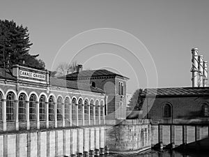 Building at the opening of Canale Cavour canal in Chivasso