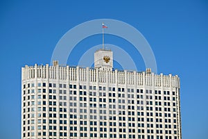 The building of the parliament of the Russian Federation with a waving flag on top