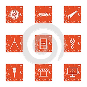 Building partition icons set, grunge style