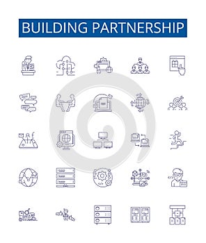 Building partnership line icons signs set. Design collection of Cooperation, Alliance, Unification, Joining, Accord