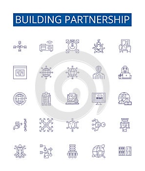 Building partnership line icons signs set. Design collection of Cooperation, Alliance, Unification, Joining, Accord