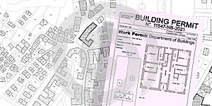 Building Permit concept with imaginary General Urban Plan and cadastral map photo