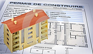 Building permit written in French - PERMIS DE CONSTRUIRE - Building activity and construction industry concept