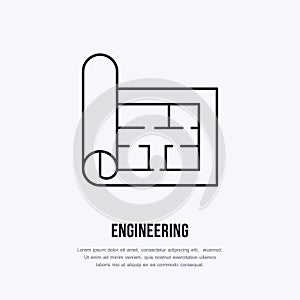 Building plan. Architectural paper, engineering vector flat line icon. Technical drawing illustration, sign