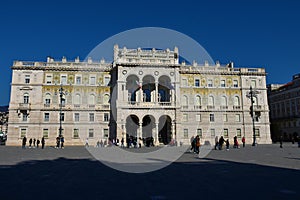 Building of Prefettura di Trieste at Piazza Unita d\'Italia square in Friuli Venezia Giulia region of Italy